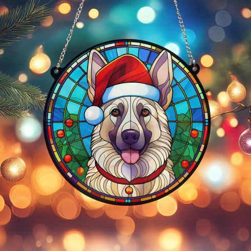 German Shepherd White Christmas Suncatcher